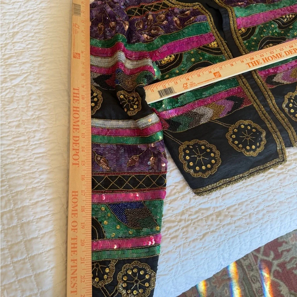 Colorful Vintage Embellished Silk Beaded Women's Jacket - Picture 5 of 8
